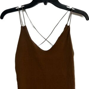Tank top with straps brown by Gaze | Thin Spaghetti crop top | Women’s